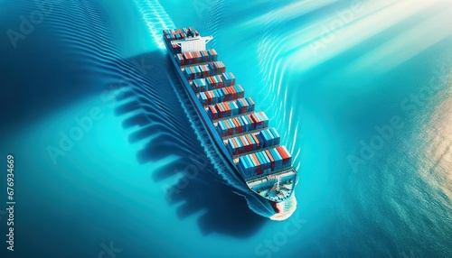Container Ship Sailing Across Calm Ocean Waters

