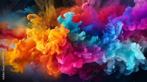 Abstract multicolored powder explosion on a black background.Generative AI © Артур Комис