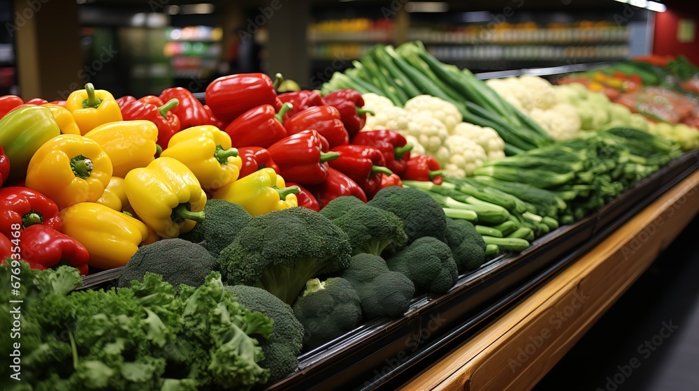 A variety of fresh vegetables carefully arranged on the counter.