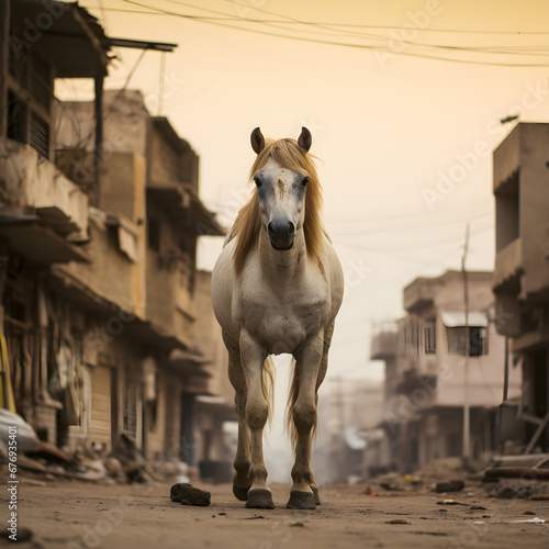 horse in front of a building