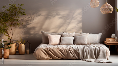 pillows on the bed in loft style bedroom