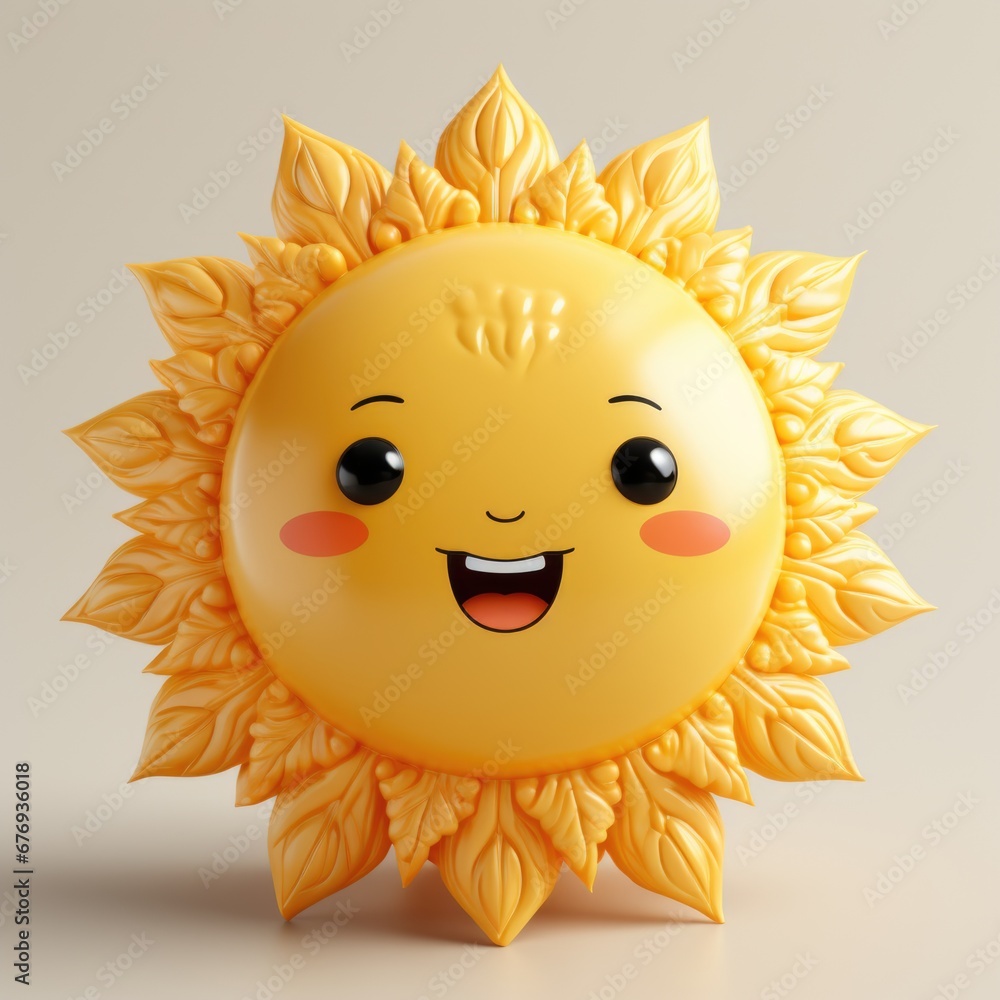 A yellow toy sun with a happy face.