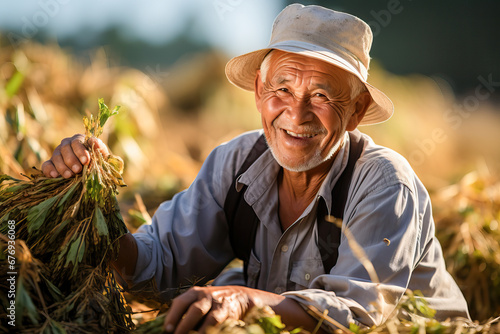 An Elderly Gentleman Contemplating Life in a Vast, Serene Meadow photo