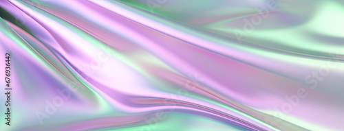 Holographic background in 80s style. Iridescent wavy gradient cloth.
