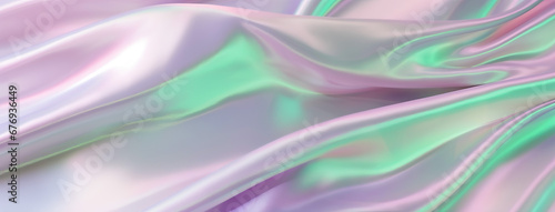 Holographic background in 80s style. Iridescent wavy gradient cloth.