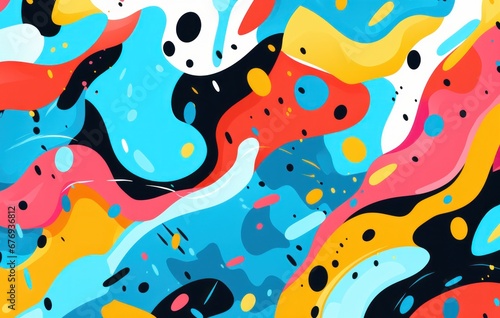 Bright and modern abstract art with fluid shapes and splatters in bold colors