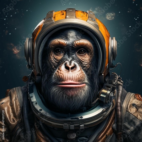 AI generated illustration of a monkey wearing an astronaut suit
