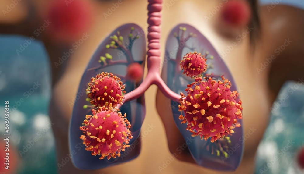 Super closeup in human lung body background. Science microbiology concept. virus outbreak