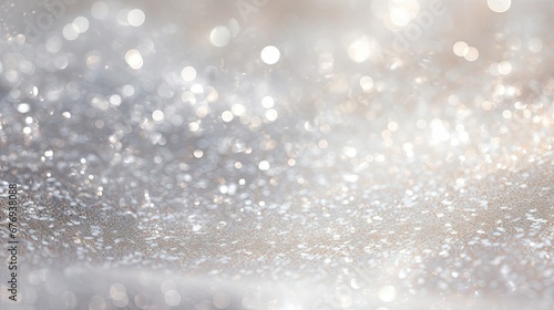 Glitter background in pastel delicate silver light blue and white tones de-focused