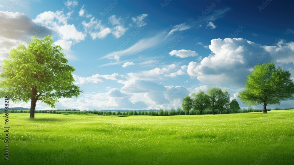 Forest Glade With Trees On The Horizon On A Blue Sky Background Created Using Artificial Intelligence Forest Glade With Trees On The Horizon On A Blue Sky Background Created Using Artificial Intelligence