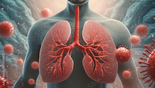 Super closeup in human lung body background. Science microbiology concept. virus outbreak #676938853