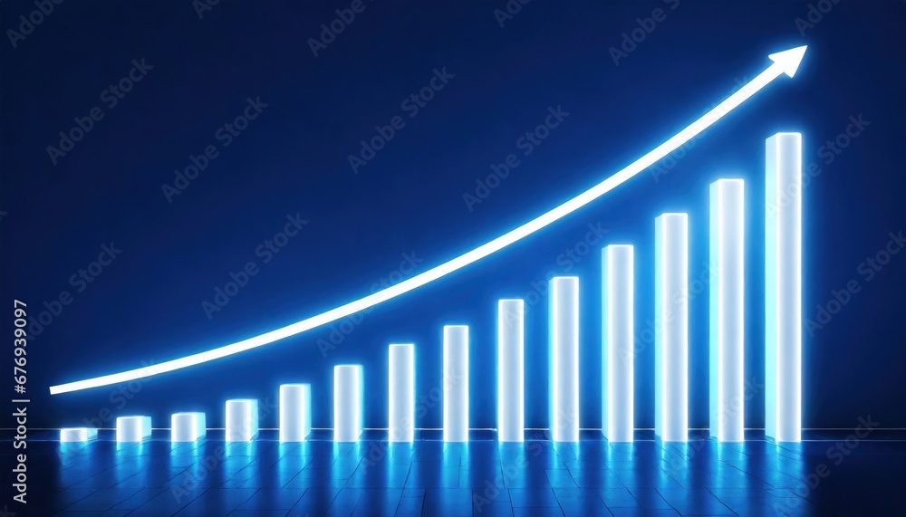 White rising bar chart on rainbow background with copy space