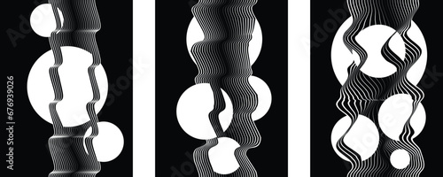 Abstract motion graphic design background . Black circle and horizontal lines . Transition shapes . Movement composition . Vector illustration