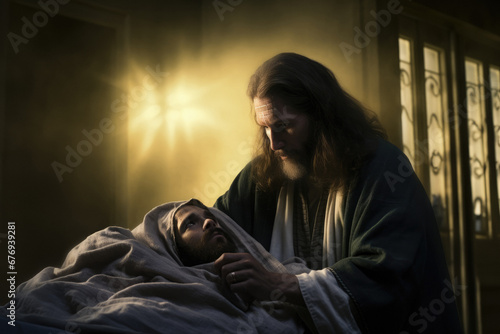 Jesus healing the needy and sick people photo