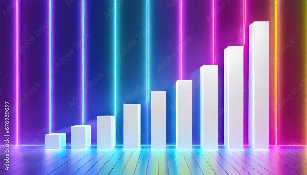 White rising bar chart on rainbow background with copy space White rising bar chart on rainbow background with copy space