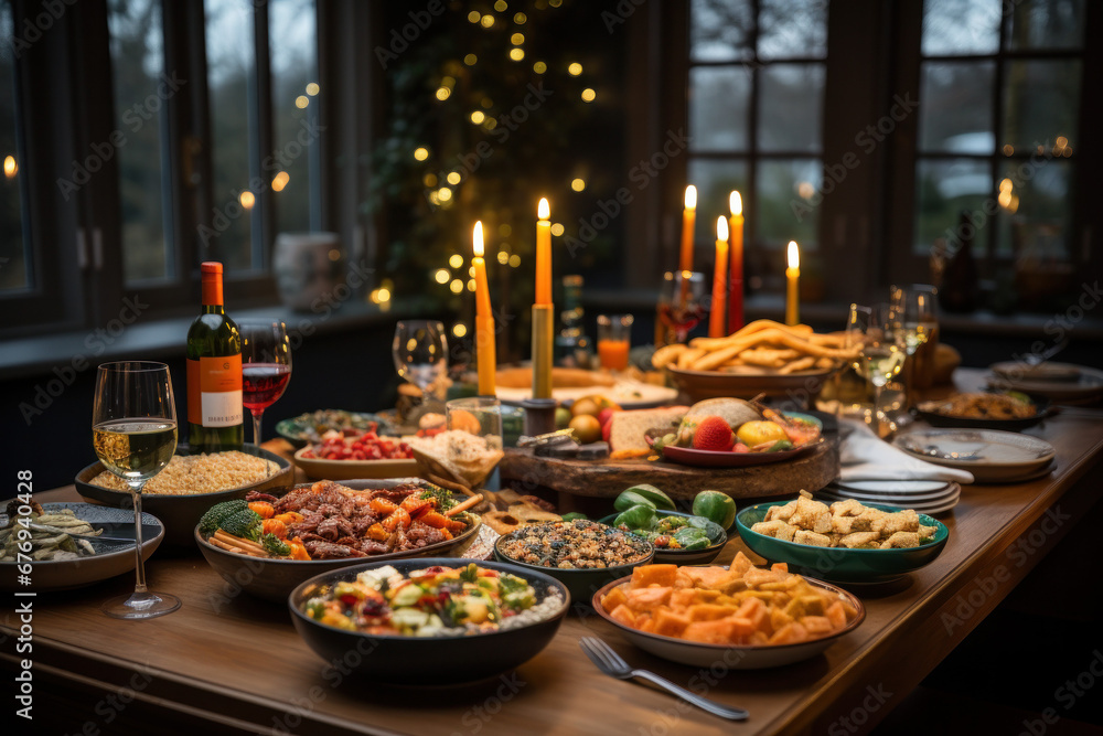 Festive Feast: A Culinary Wonderland of Joy, Bringing Loved Ones Together for a Merry Christmas Celebration (AI Generated) 