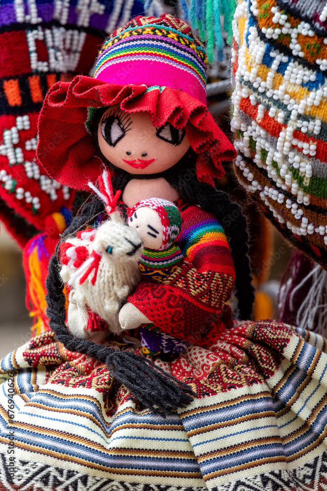 Peruvian souvenirs. Peruvian soft doll in traditional clothes.