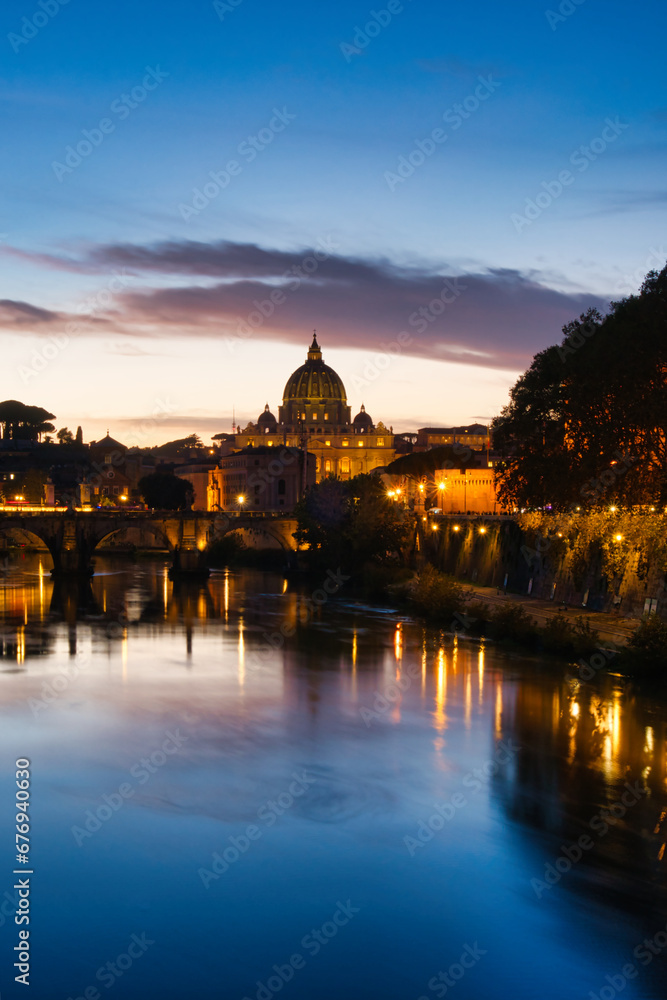 Vatican at sunset & Ponte Sant'Angelo Rome Italy	