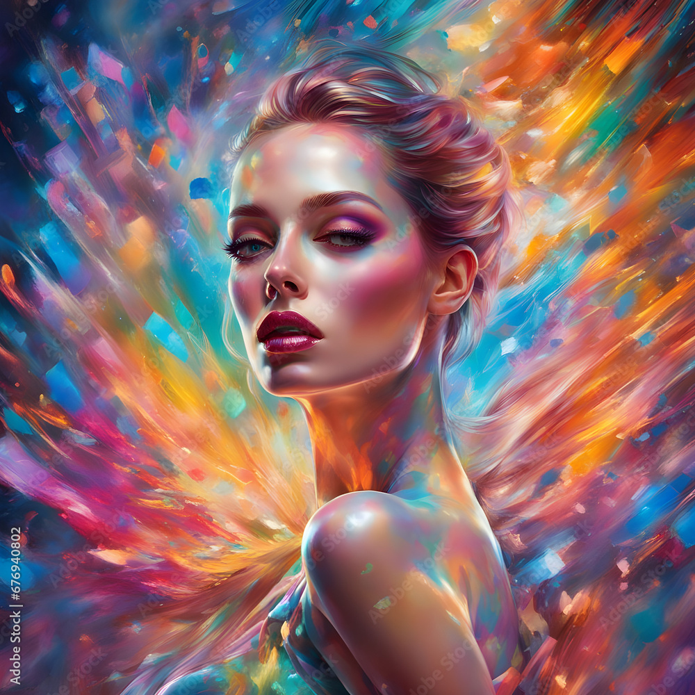 a beautiful girl in an abstract color explosion background a beautiful girl in an abstract color explosion background