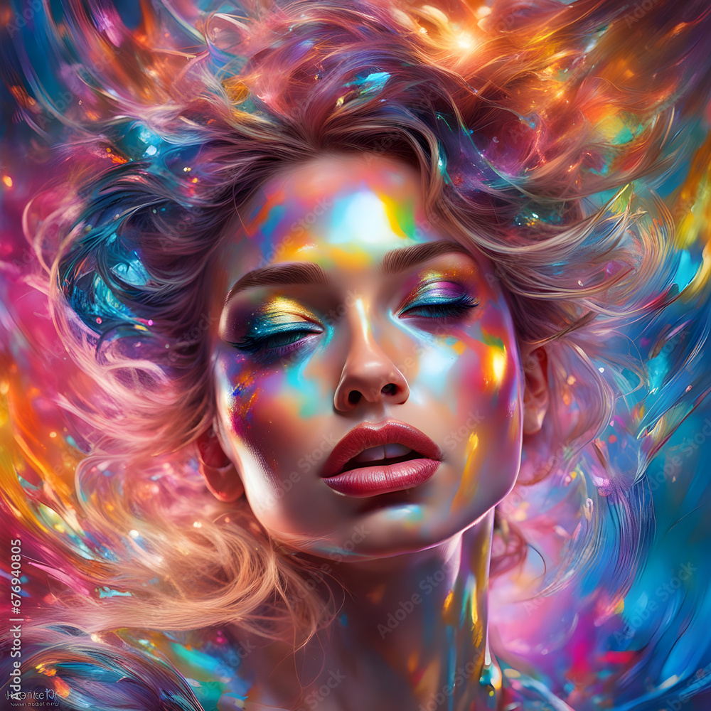 a beautiful girl in an abstract color explosion background