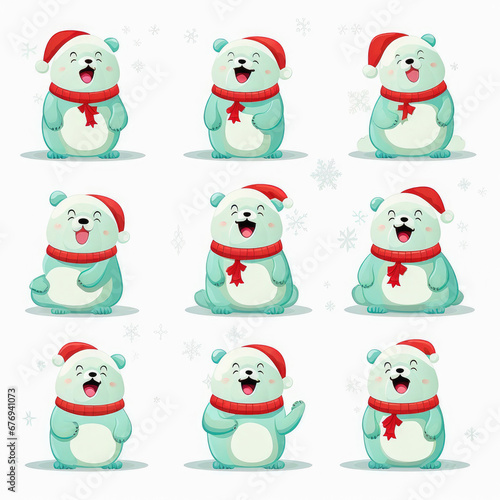 New Year emoticons funny polar bears  emoji. Cartoon style  New Year  Christmas.