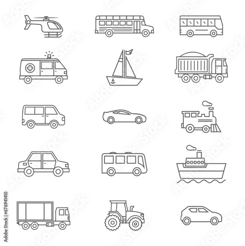 different types of vehicle vector art design icon, car, icon, truck, transportation, vector, transport, bus, set, auto, vehicle, symbol, train, icons, illustration, sign, taxi, design, silhouette