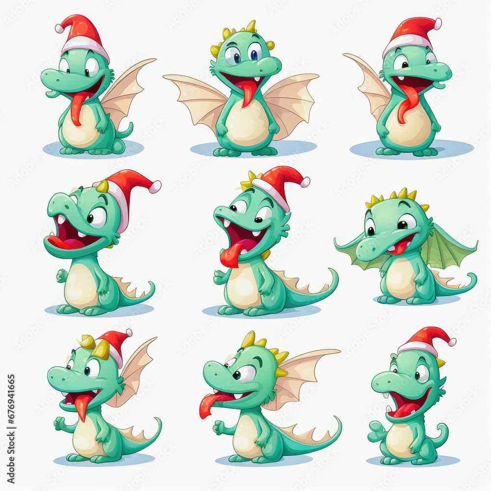 Obraz premium New year emoji of funny dragon. Cartoon style, New Year, Christmas.
