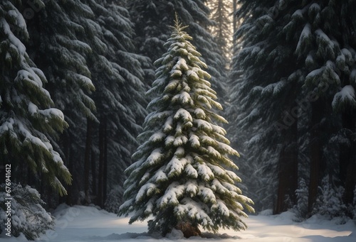 snow covered pine trees