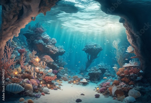 coral reef in the blue sea