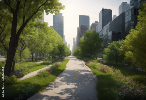 city street in the central park 