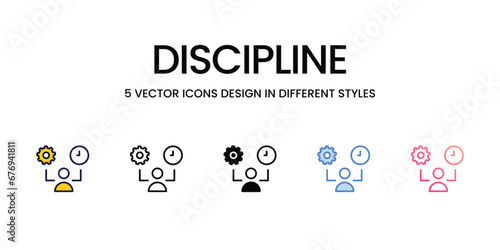Discipline Icon Design in Five style with Editable Stroke. Line, Solid, Flat Line, Duo Tone Color, and Color Gradient Line. Suitable for Web Page, Mobile App, UI, UX and GUI design.