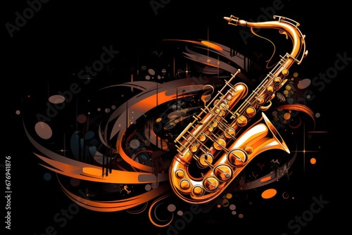 Musical style illustration  colorful saxophone  notes. Poster  music concert  festival  music store and musical instrument design.