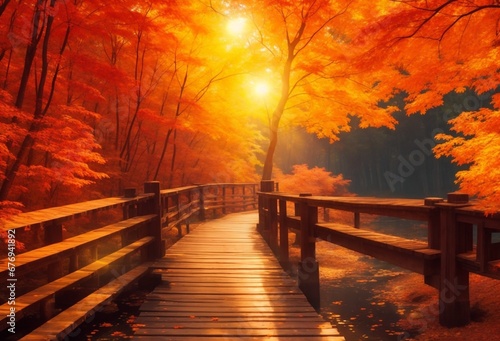 wooden bridge in autumn park © emdadul