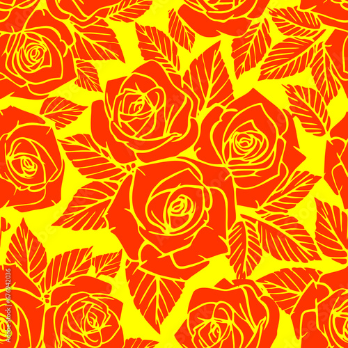 Wallpaper Mural seamless orange asymmetric pattern of rose contours on a yellow background, texture, design Torontodigital.ca