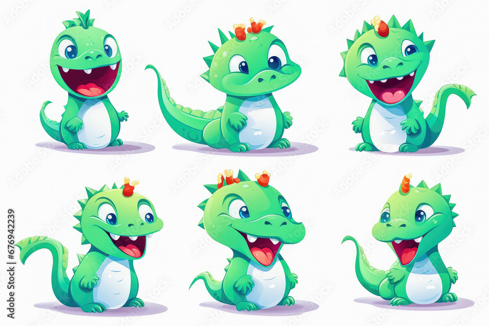 Obraz premium New year emoji of funny dragon. Cartoon style, New Year, Christmas.