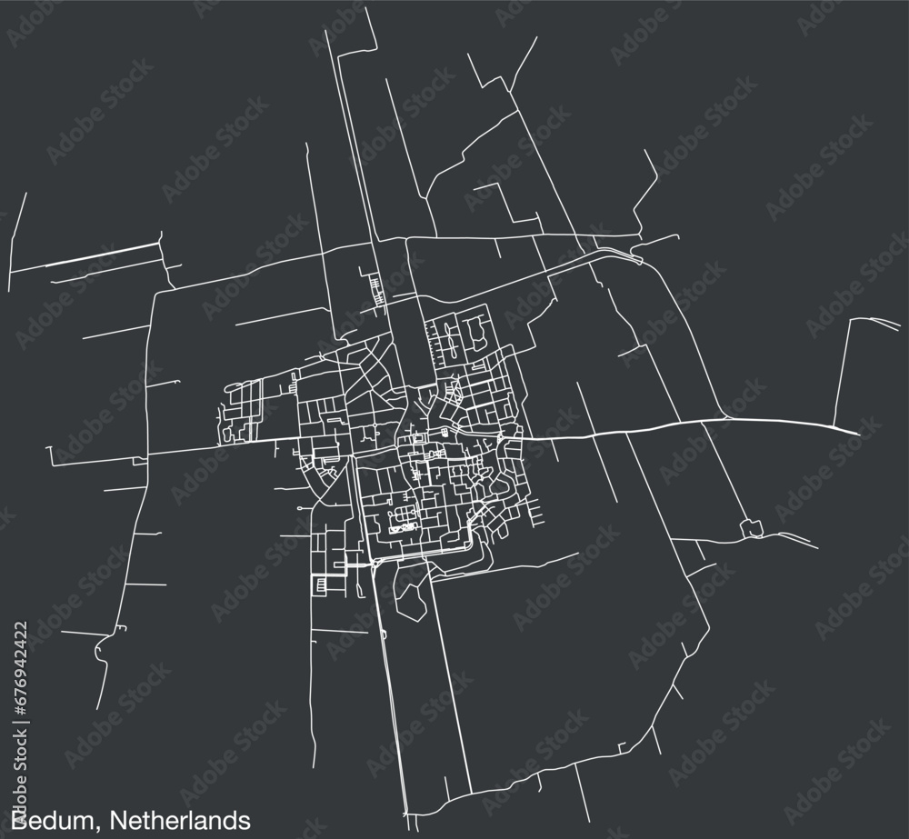 Detailed hand-drawn navigational urban street roads map of the Dutch city of BEDUM, NETHERLANDS with solid road lines and name tag on vintage background