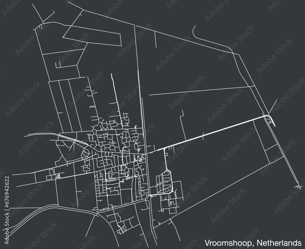 Detailed hand-drawn navigational urban street roads map of the Dutch city of VROOMSHOOP, NETHERLANDS with solid road lines and name tag on vintage background