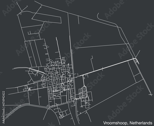 Detailed hand-drawn navigational urban street roads map of the Dutch city of VROOMSHOOP, NETHERLANDS with solid road lines and name tag on vintage background