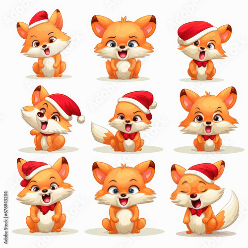 New Year emoticons funny foxes emoji. Cartoon style, New Year, Christmas.