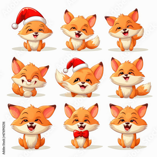 New Year emoticons funny foxes emoji. Cartoon style  New Year  Christmas.