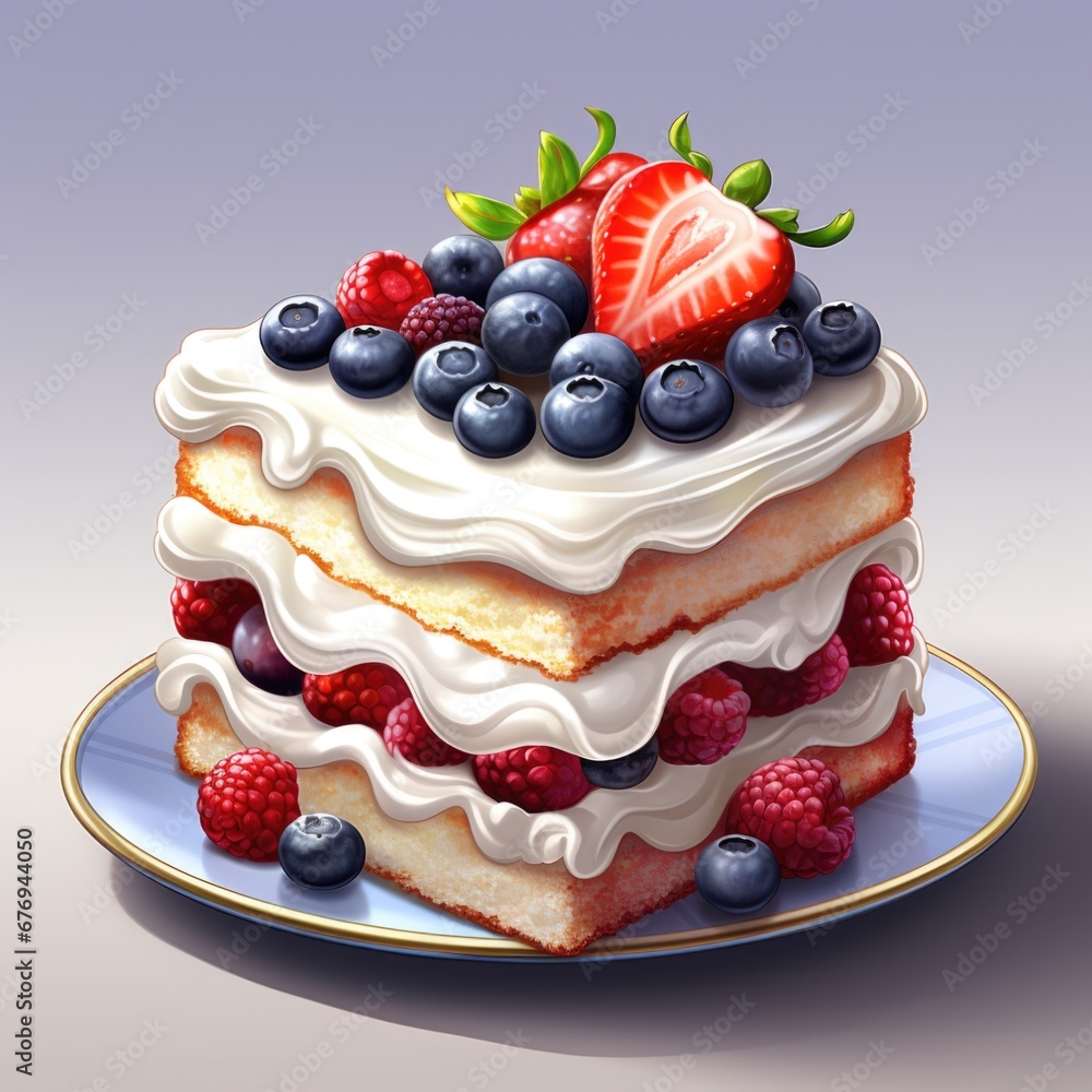 Beautiful delicious dessert with aromatic glaze and fresh berries on a light background. Suitable for advertising and company logo Beautiful delicious dessert with aromatic glaze and fresh berries on a light background. Suitable for advertising and company logo