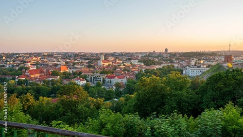 View to the old town with green trees at daytime in Vilnius, Lithuania