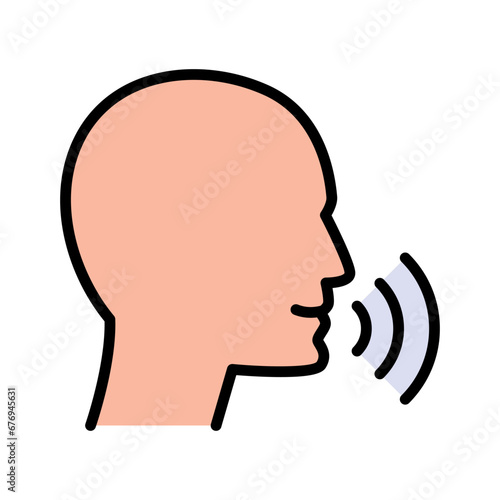 Voice concept. Human face with sound waves color icon isolated on white background vector illustration.