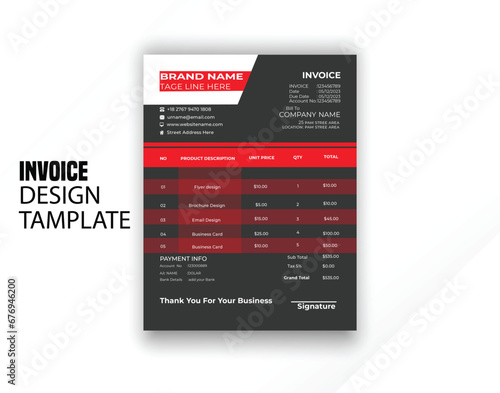 Invoice design template ,invoice bleed invoice business template vector design