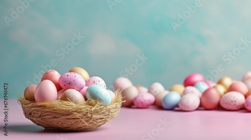 Easter pastel background with Easter eggs