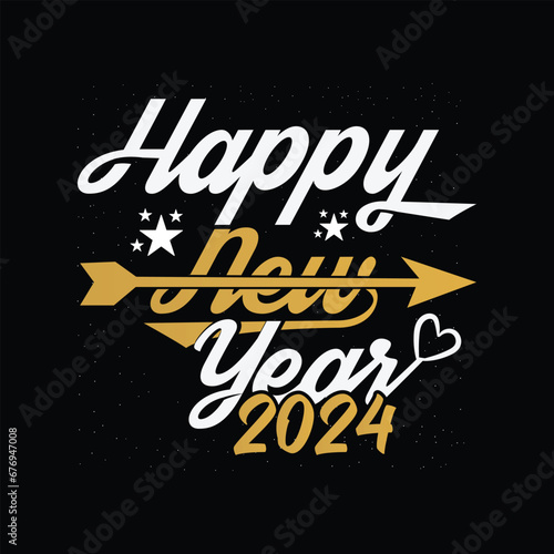 Happy new year 2024. Golden and white text style arrow shape vector design Concept for new year holiday, Greeting card ,Celebration template.