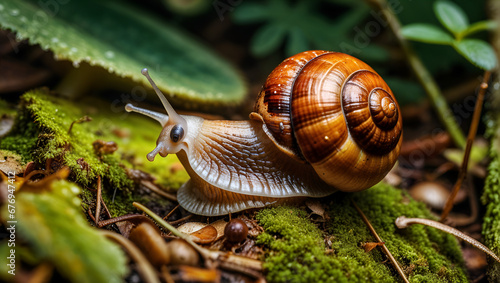 snail on a leaf,