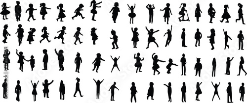Boys and Girls in Silhouette set. Children or kids characters collection in flat style vector.