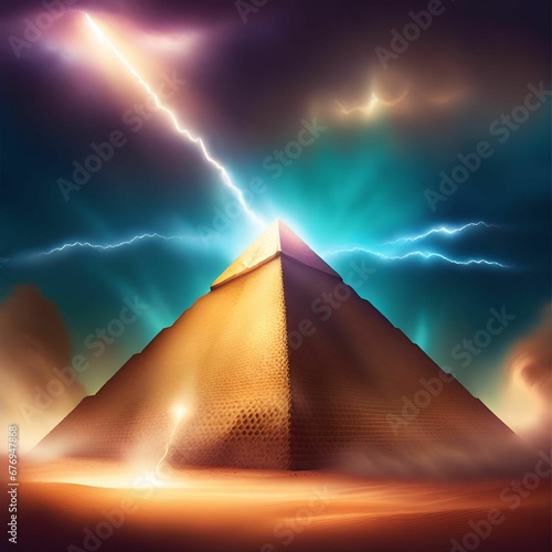 Pyramid strucked by lighting