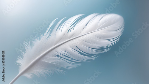 feather on a blue background, white feather is laying on a blue background, white feather, blue background, 
